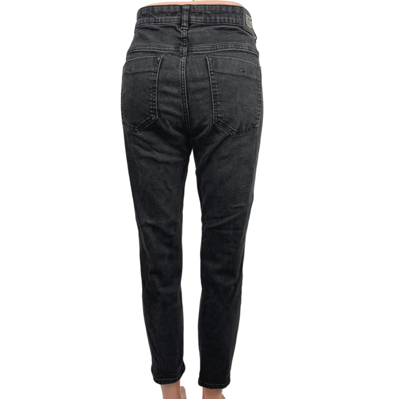Zara Black Mid Rise Denim Cotton Stretch Casual Cropped Skinny Jeans Size 12 - Image 3