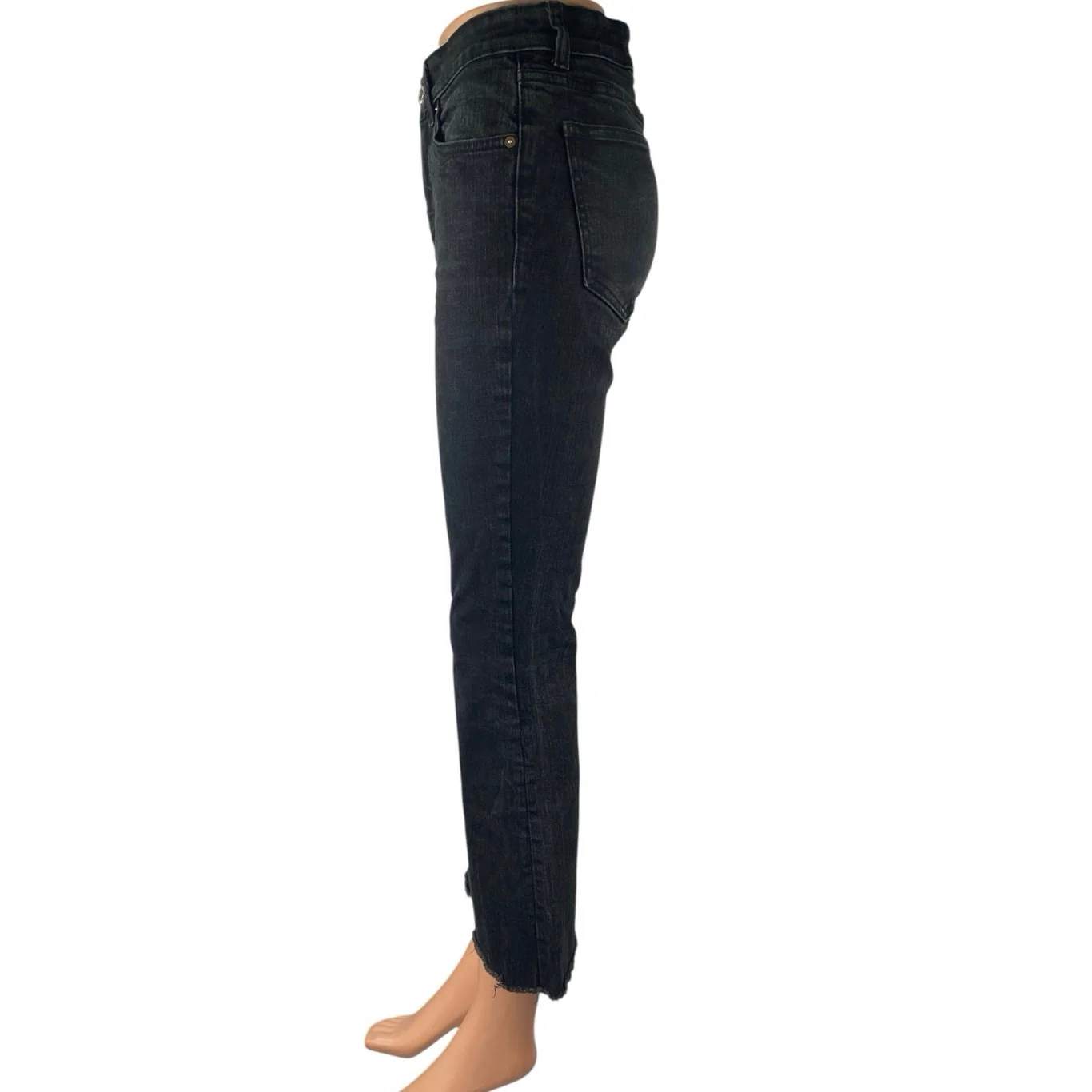 Zara Black Mid Rise Flared Bootcut Bell Bottom Frayed Cropped Denim Jeans Size 8 - Image 2