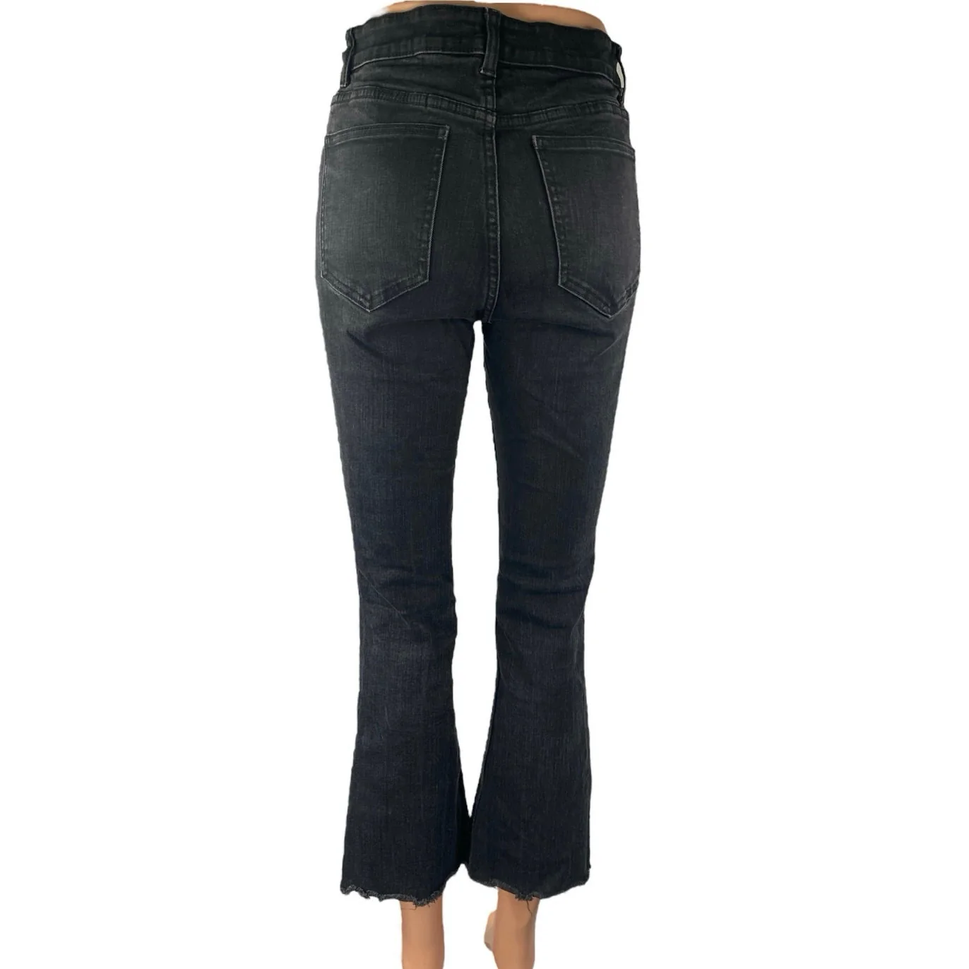 Zara Black Mid Rise Flared Bootcut Bell Bottom Frayed Cropped Denim Jeans Size 8 - Image 3