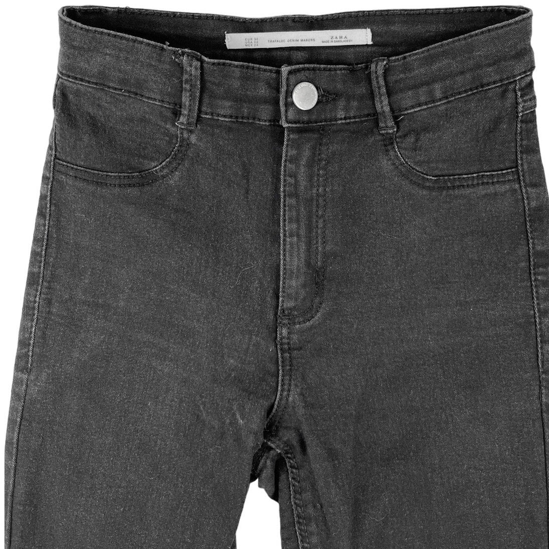 Zara Black Mid Rise Super Skinny Distressed Raw Hem Stretch Crop Denim Jeans 2 - Image 3