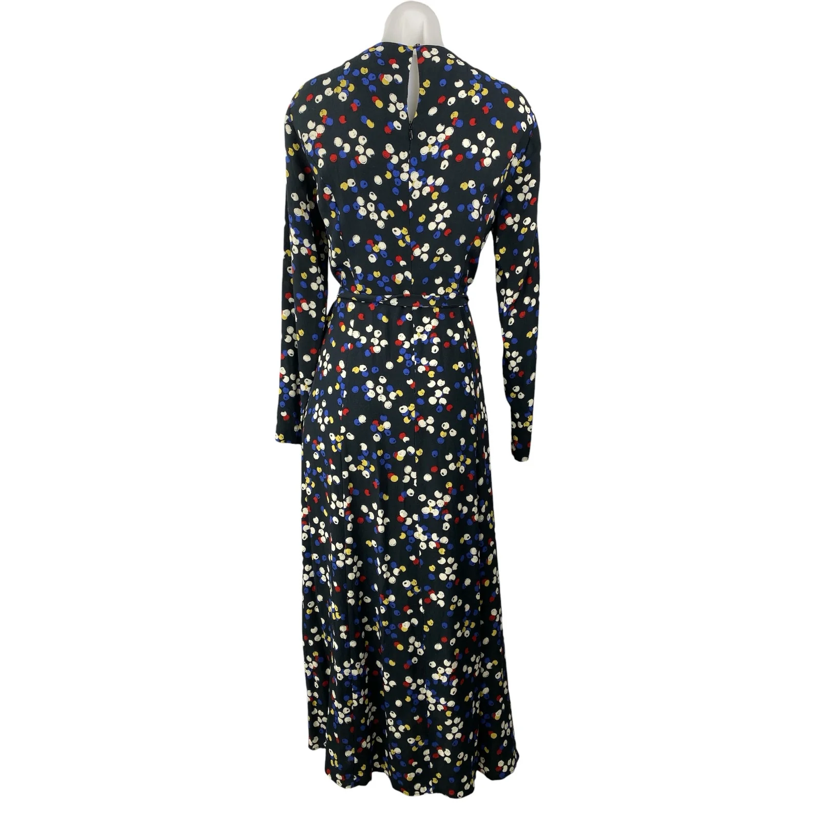 Zara Black Multicolor Dots Spotted Long Sleeve Tie Waist A Line Maxi Dress Sz S - Image 2