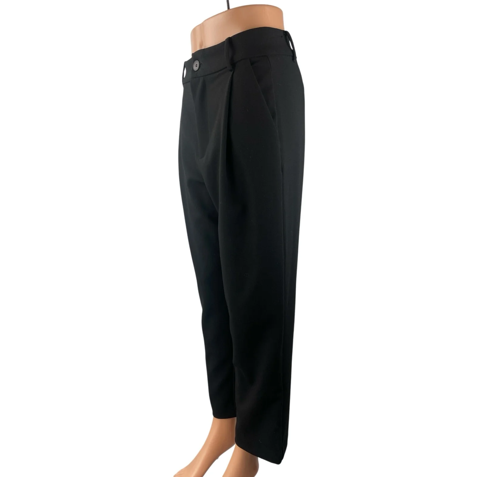 Zara Black Pleated High Rise Loose Straight Wide Leg Trousers Dress Pants Sz XS - Image 3