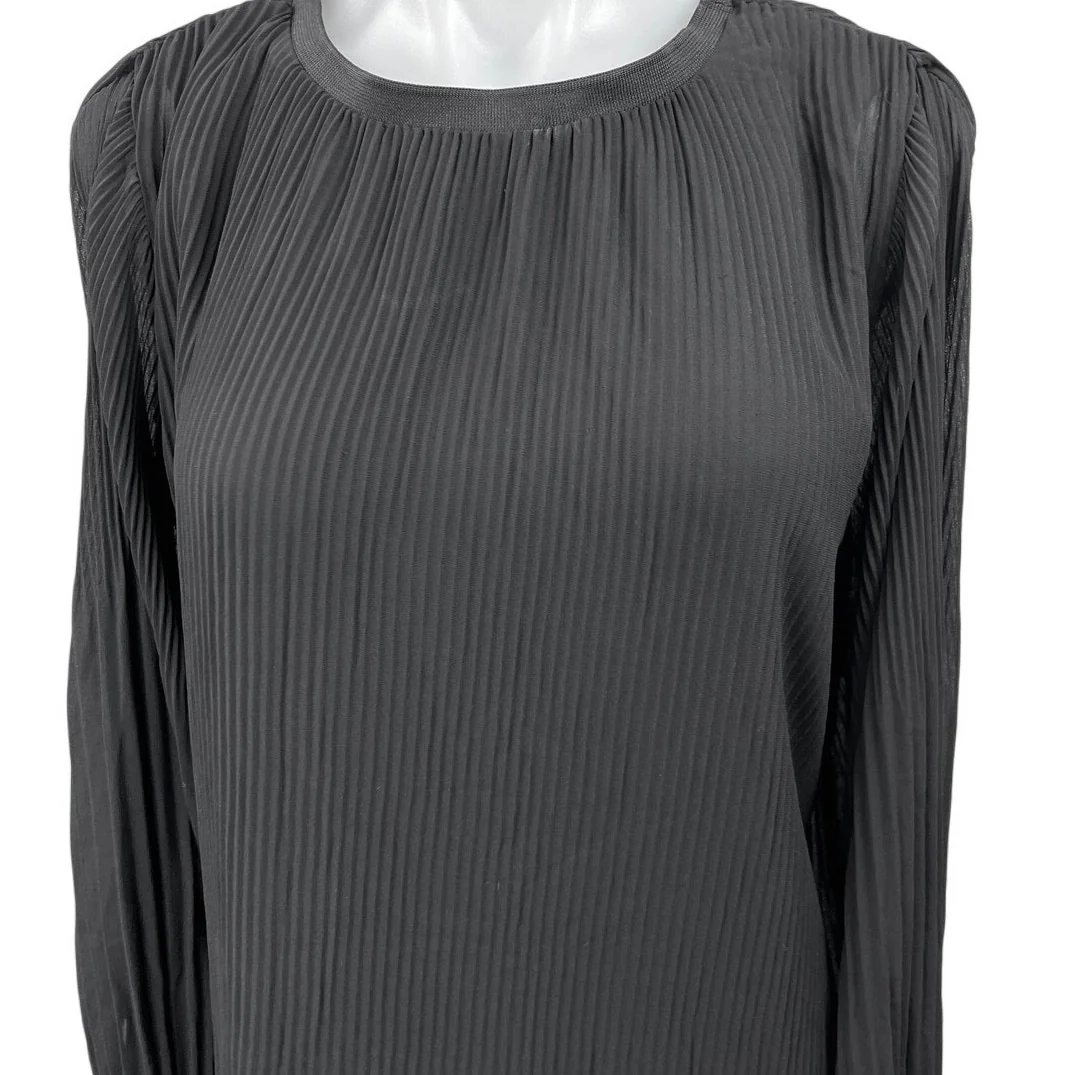 Zara Black Pleated Plisse Crew Neck Pullover Long Sleeve Mini Shift Dress Size M - Image 3