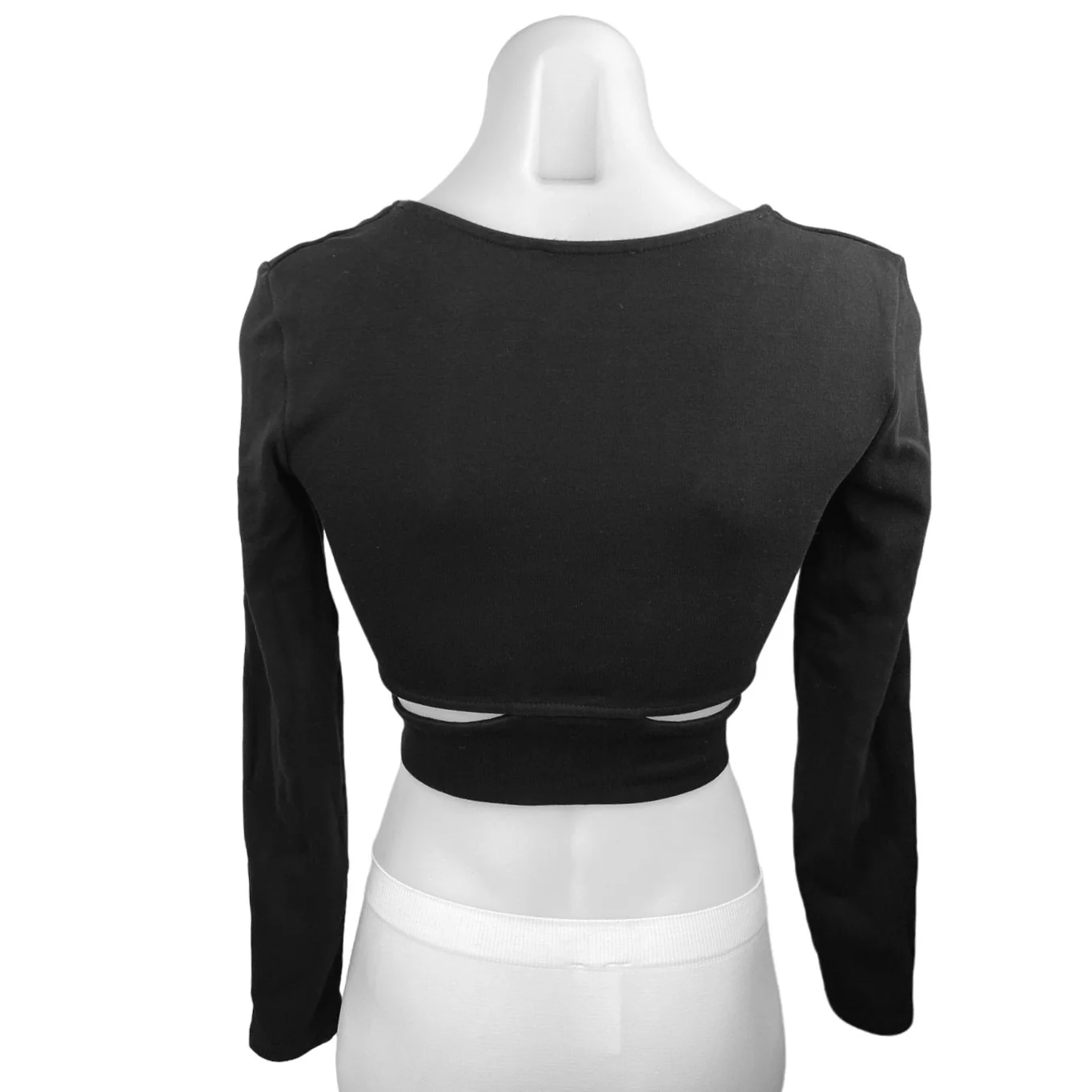 Zara Black Plunging V-Neck Cutout Long Sleeve Stretch Knit Cropped Top Size M - Image 2