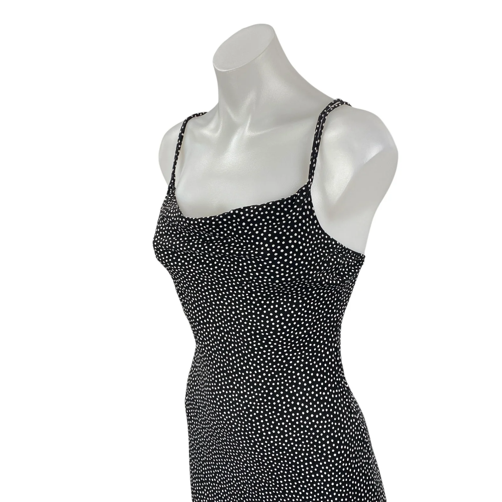 Zara Black Polka Dots Sleeveless Strappy Cowl Neck Cami Slip Maxi Dress Size S - Image 2