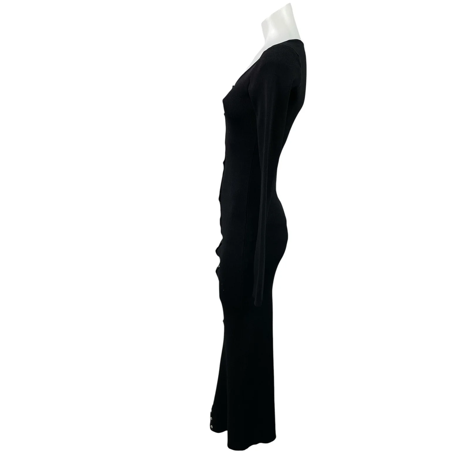Zara Black Ribbed Knit Peal Button Long Sleeve Scoop Neck Maxi Bodycon Dress S - Image 2