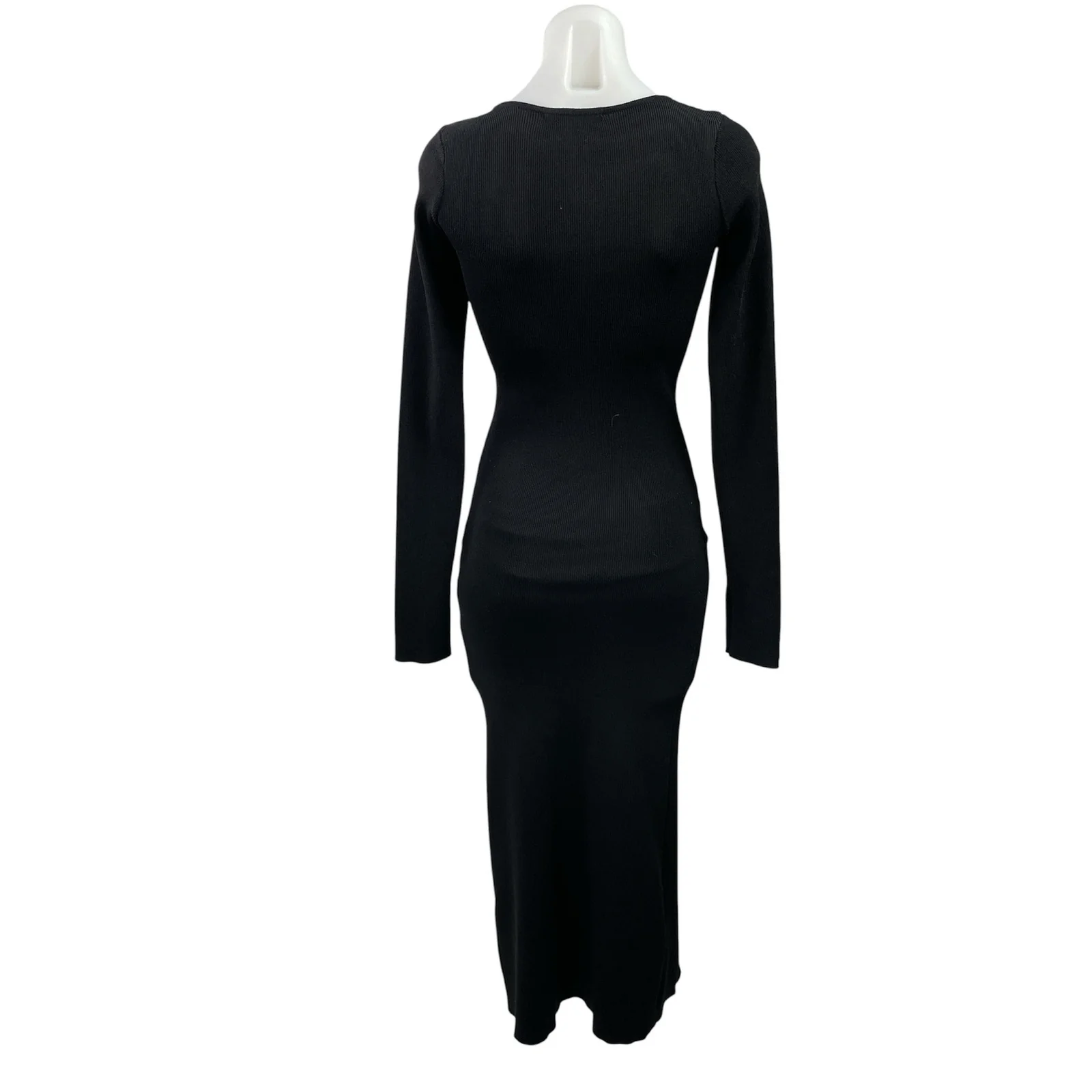 Zara Black Ribbed Knit Peal Button Long Sleeve Scoop Neck Maxi Bodycon Dress S - Image 3