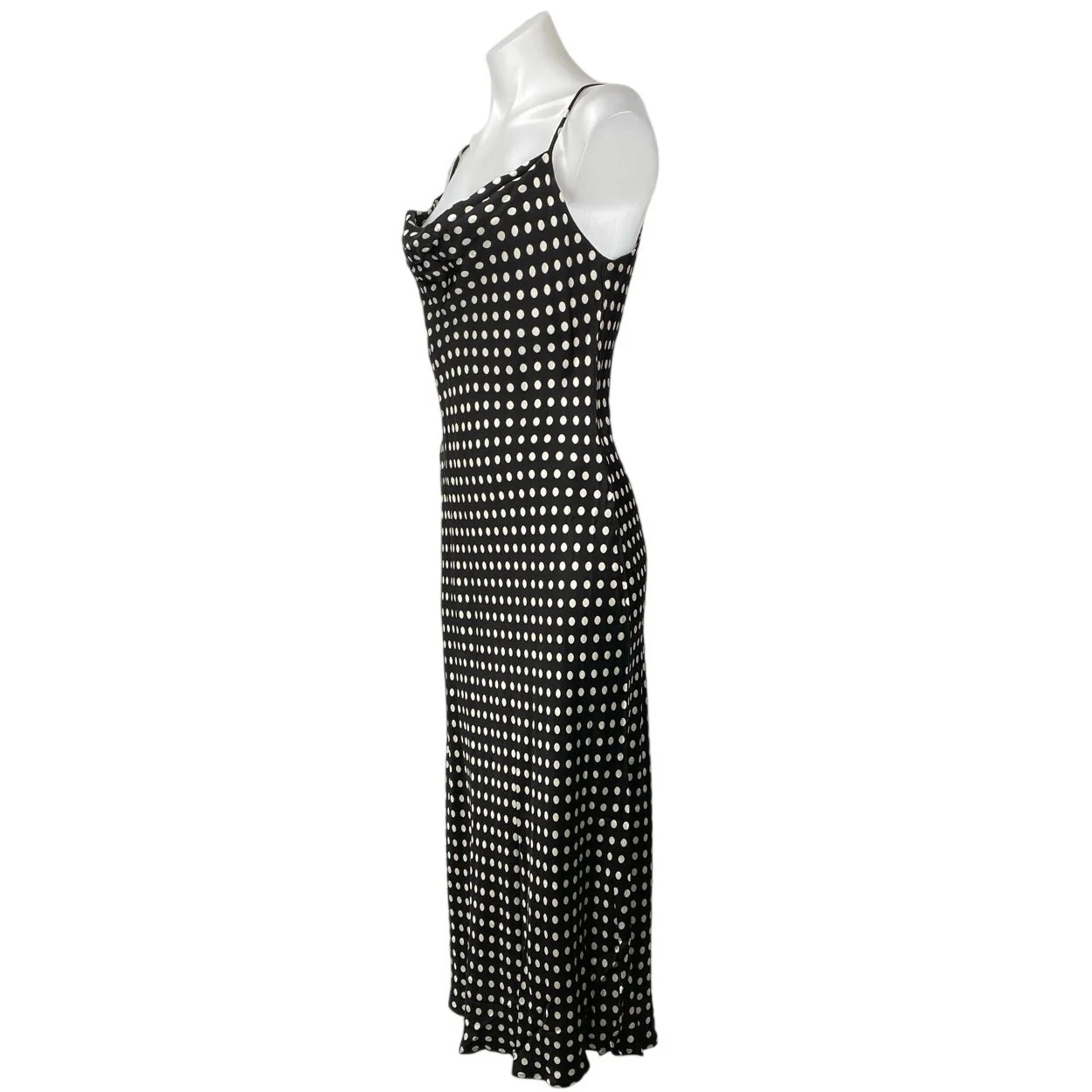 Zara Black Satin Sleeveless Polka Dots Cami Cowl Neck Midi Slip Tank Dress Sz M - Image 2