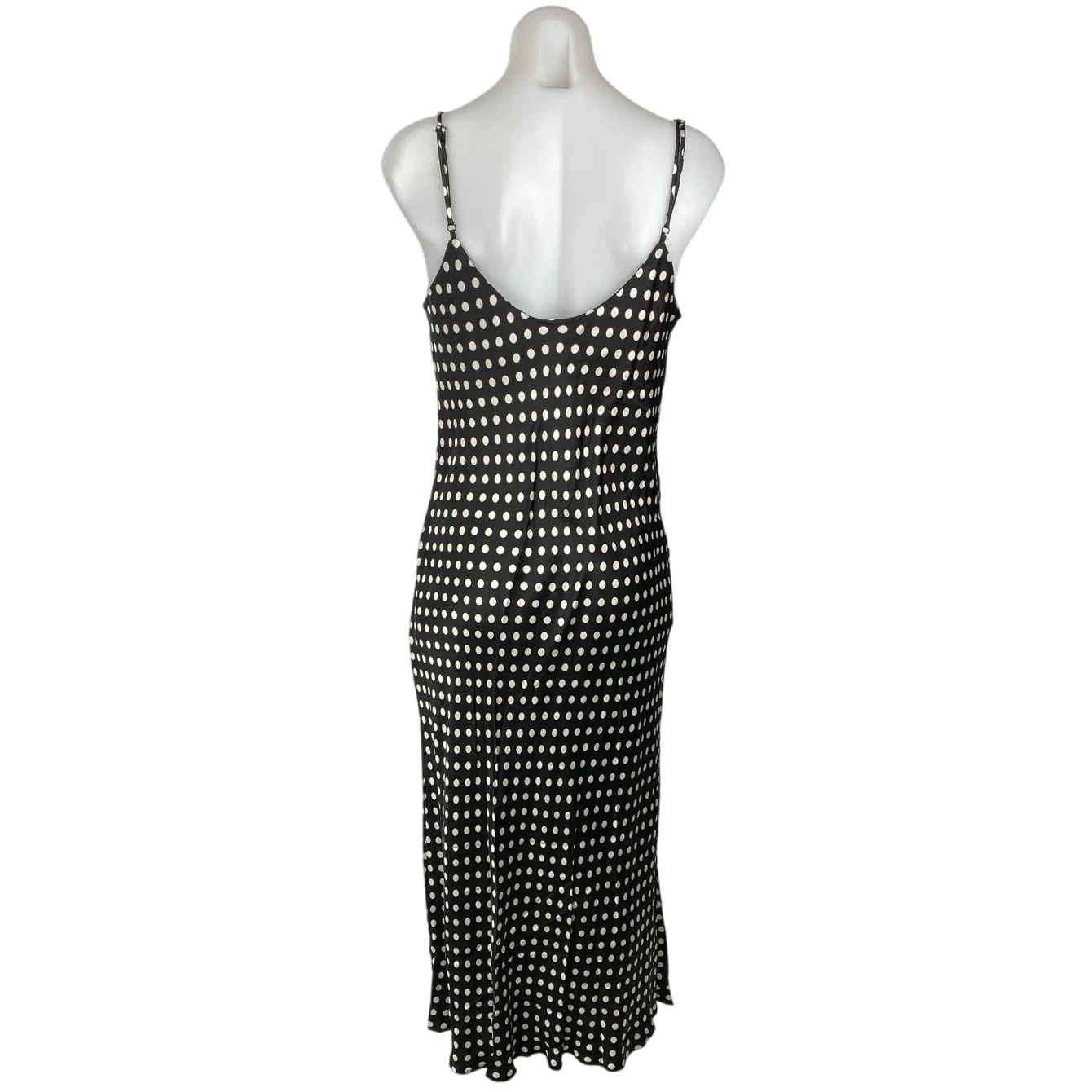 Zara Black Satin Sleeveless Polka Dots Cami Cowl Neck Midi Slip Tank Dress Sz M - Image 3