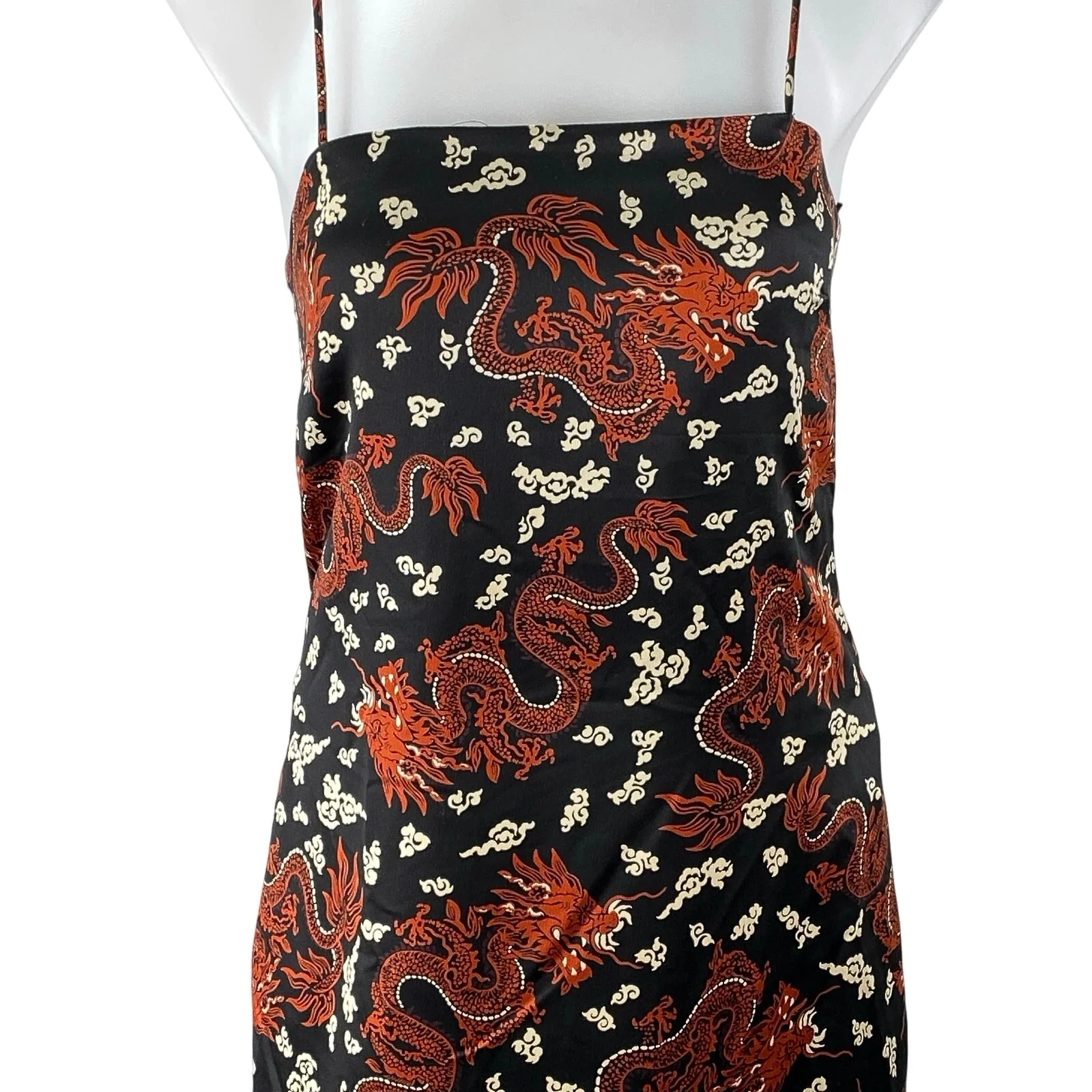 Zara Black Silk Satin Dragon Sleeveless Cami Camisole Tank Mini Slip Dress Sz XS - Image 2
