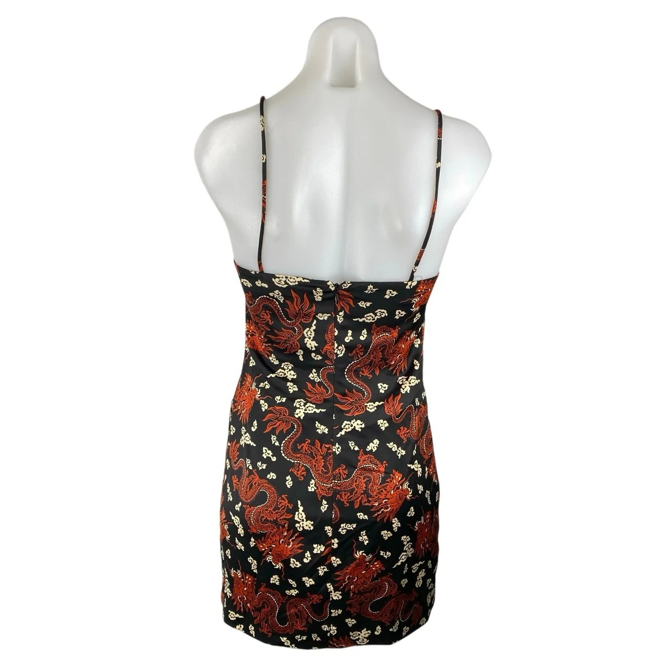 Zara Black Silk Satin Dragon Sleeveless Cami Camisole Tank Mini Slip Dress Sz XS - Image 4