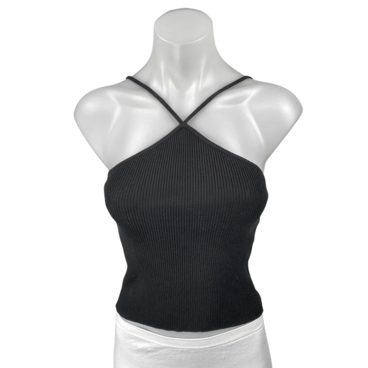 Zara Black Sleeveless Cross Strap Cami Camisole Tank Ribbed Knit Crop Top Size S