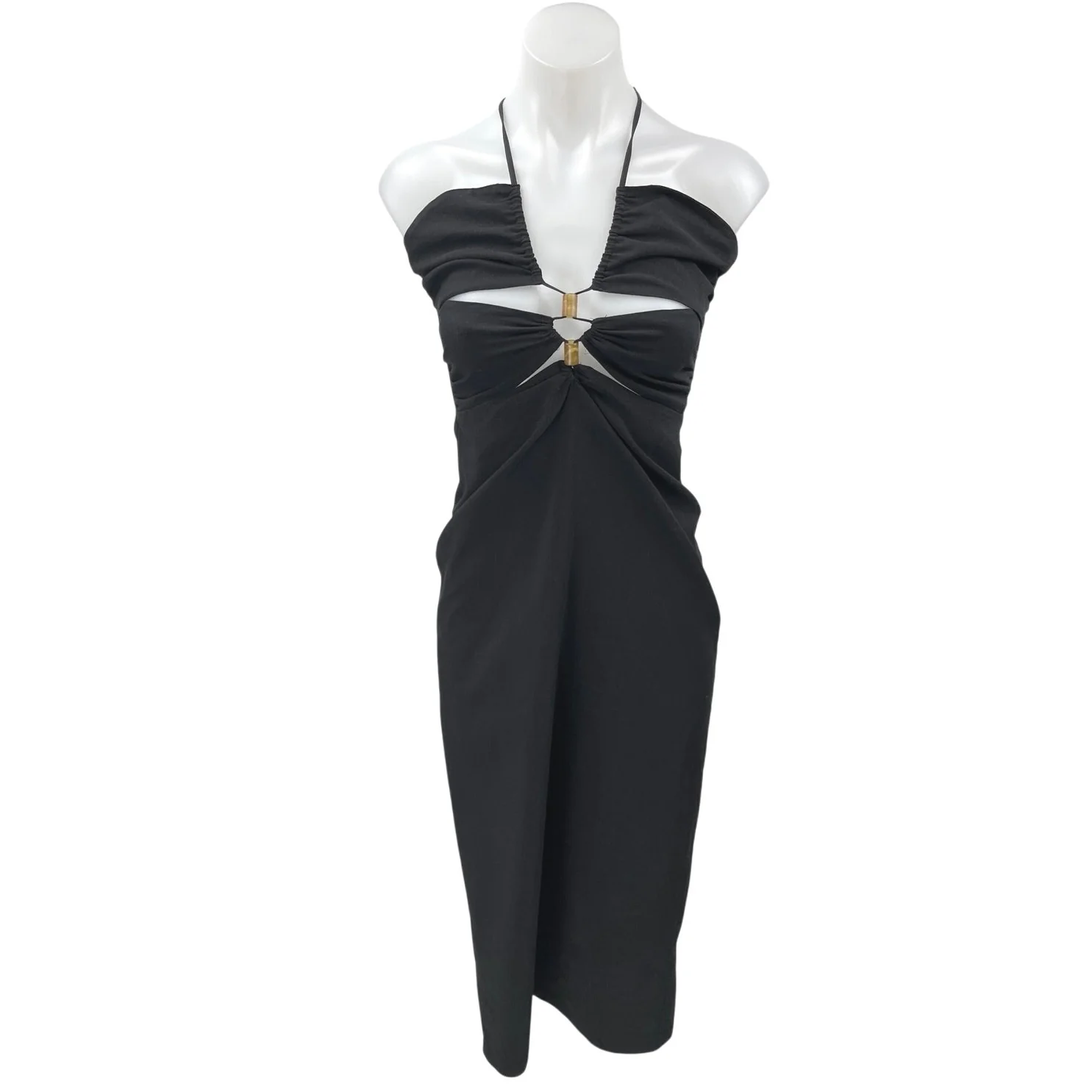 Zara Black Sleeveless Cutout Cami Camisole Midi Bodycon Sheath Tank Dress Size S