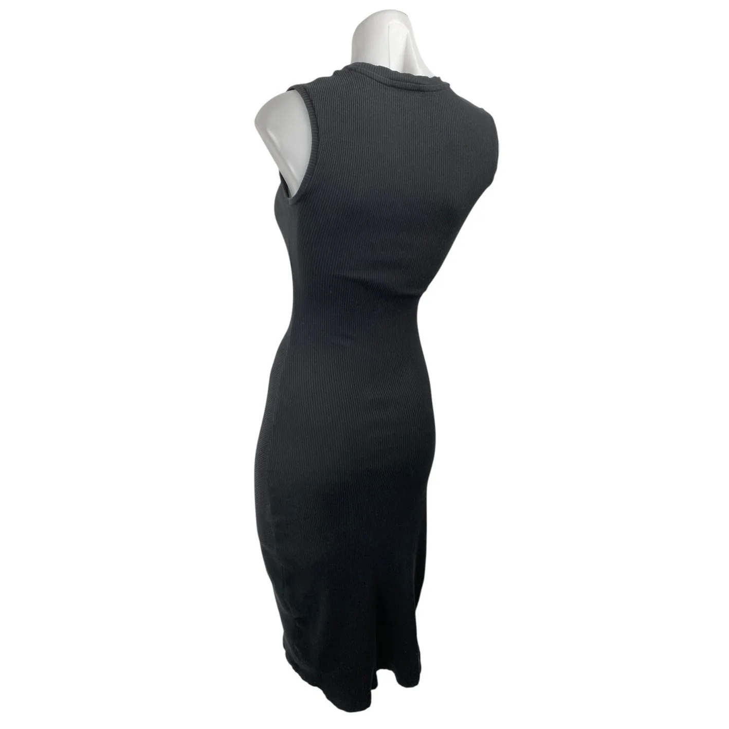Zara Black Sleeveless Rib Knit Ruched Midi Bodycon Sweater Tank Dress Size XS - Image 2