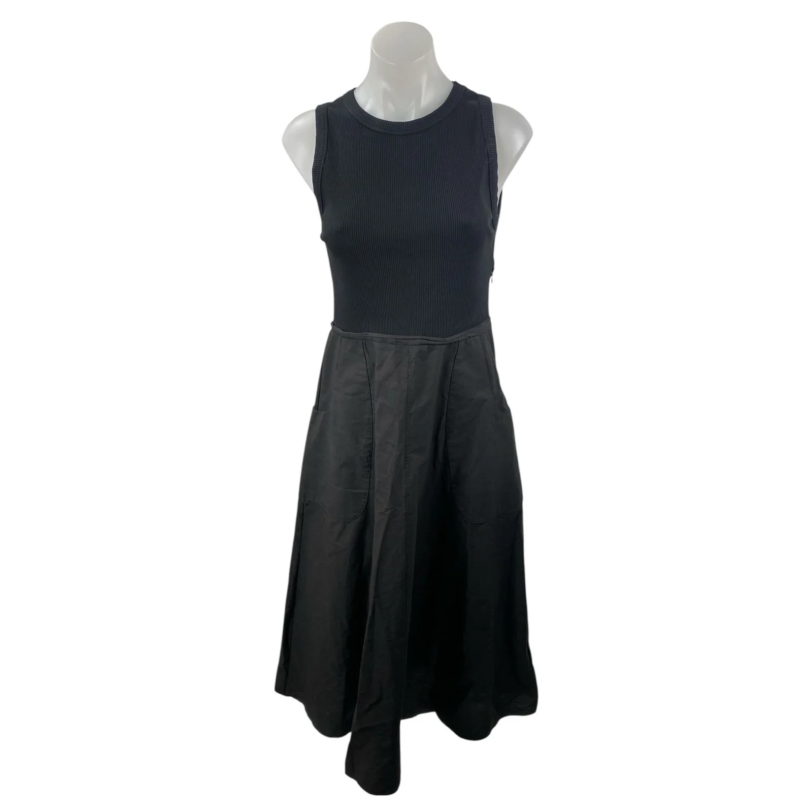 Zara Black Sleeveless Ribbed Knit Tank Fit & Flare A Line Midi Dress Size S
