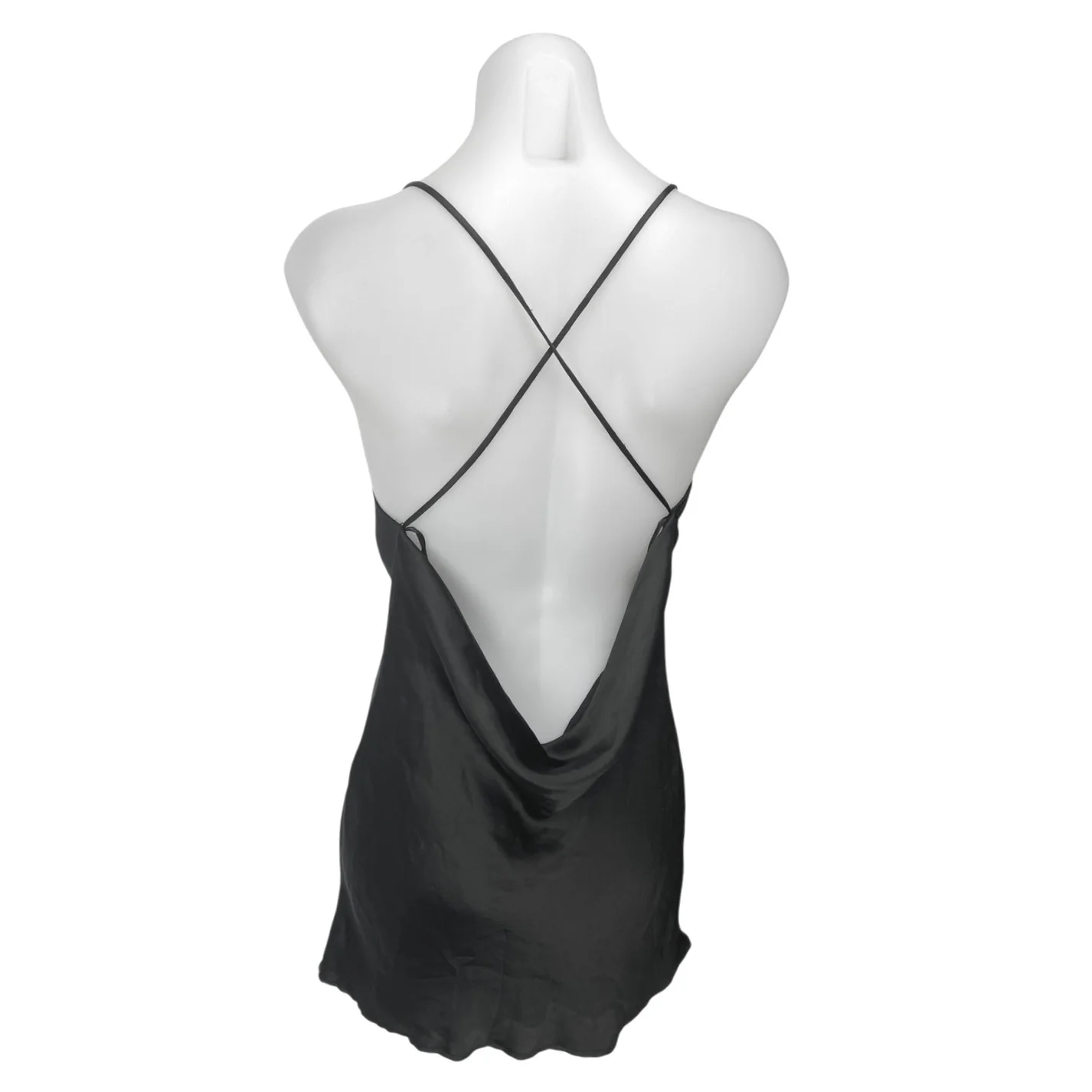 Zara Black Sleeveless Silk Satin Cowl Neck Cross Cami Tank Mini Slip Dress XS - Image 2