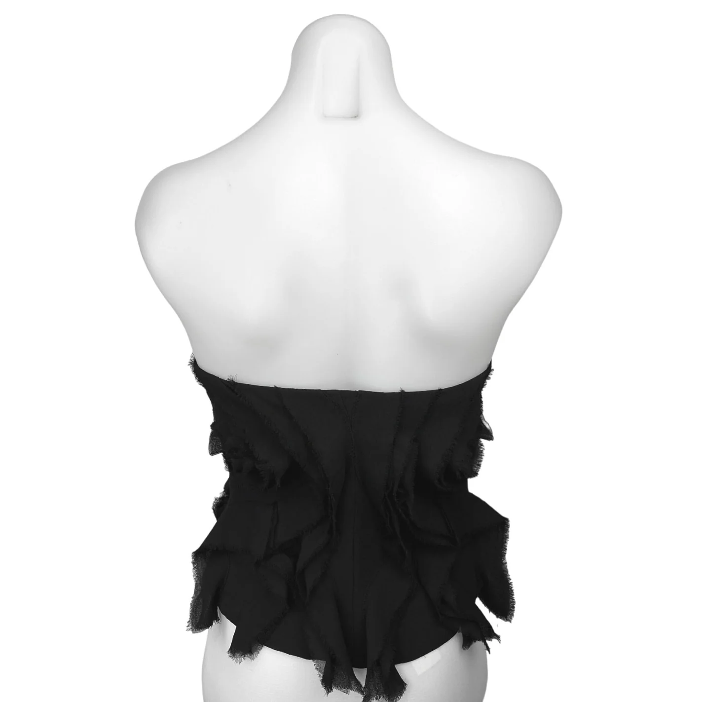 Zara Black Strapless Scalloped Tulle Ruffle Frayed Fringe Tube Crop Top Size S - Image 2