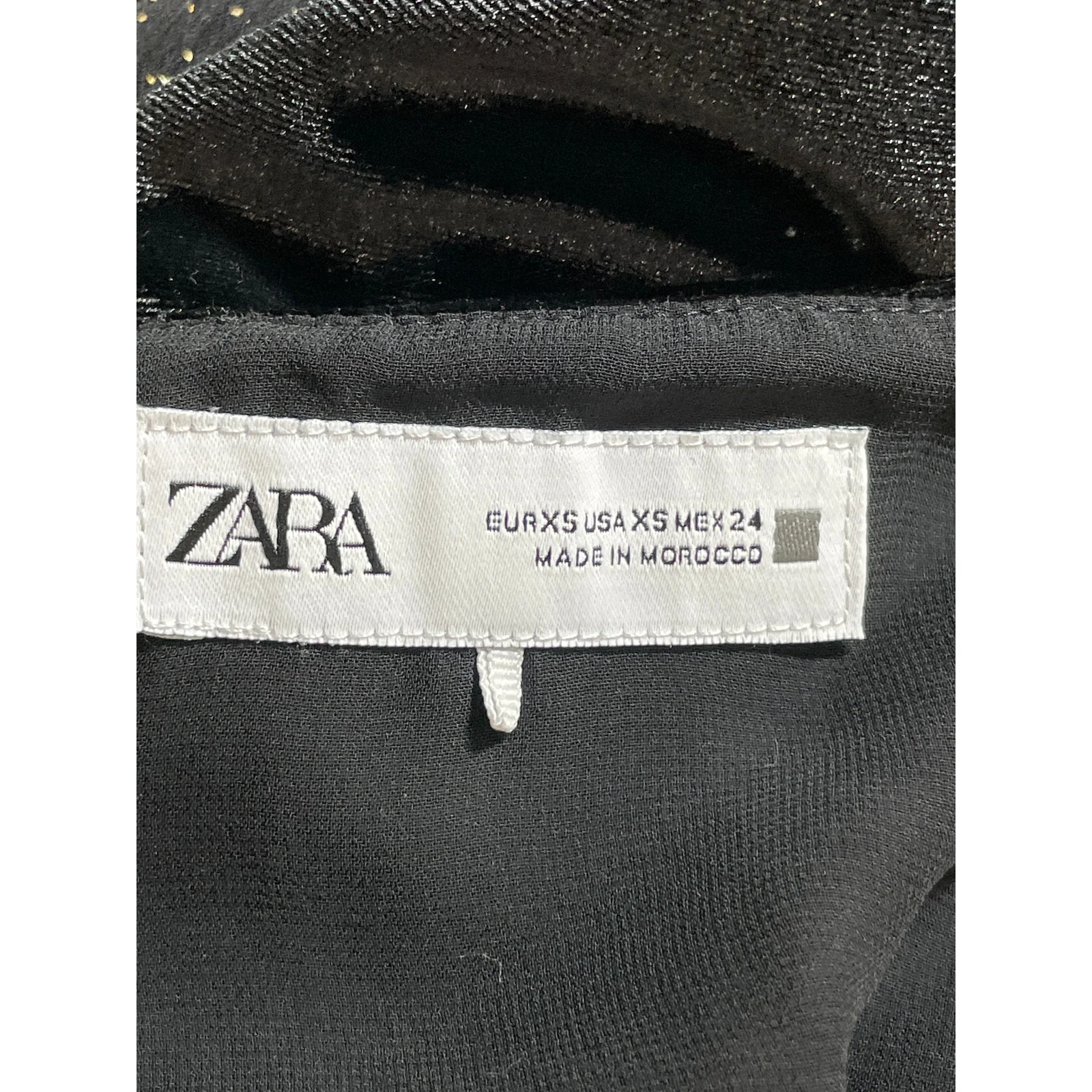 Zara Black Velvet Velour Mesh Sheer Glitter Long Sleeve A Line Mini Dress Sz XS - Image 5