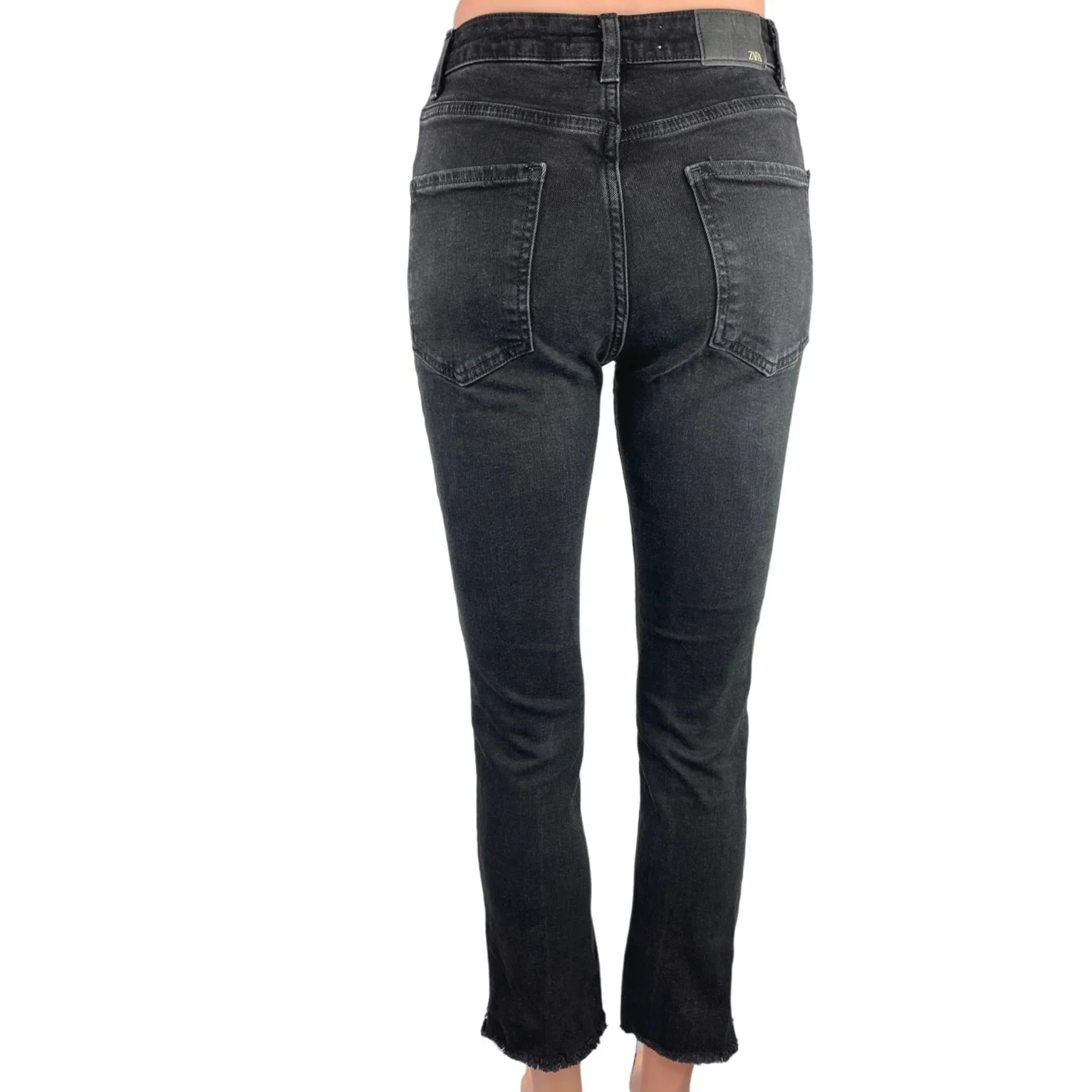 Zara Black Washed Mid Rise Stretch Casual Cropped Skinny Denim Jeans Size 4 - Image 3