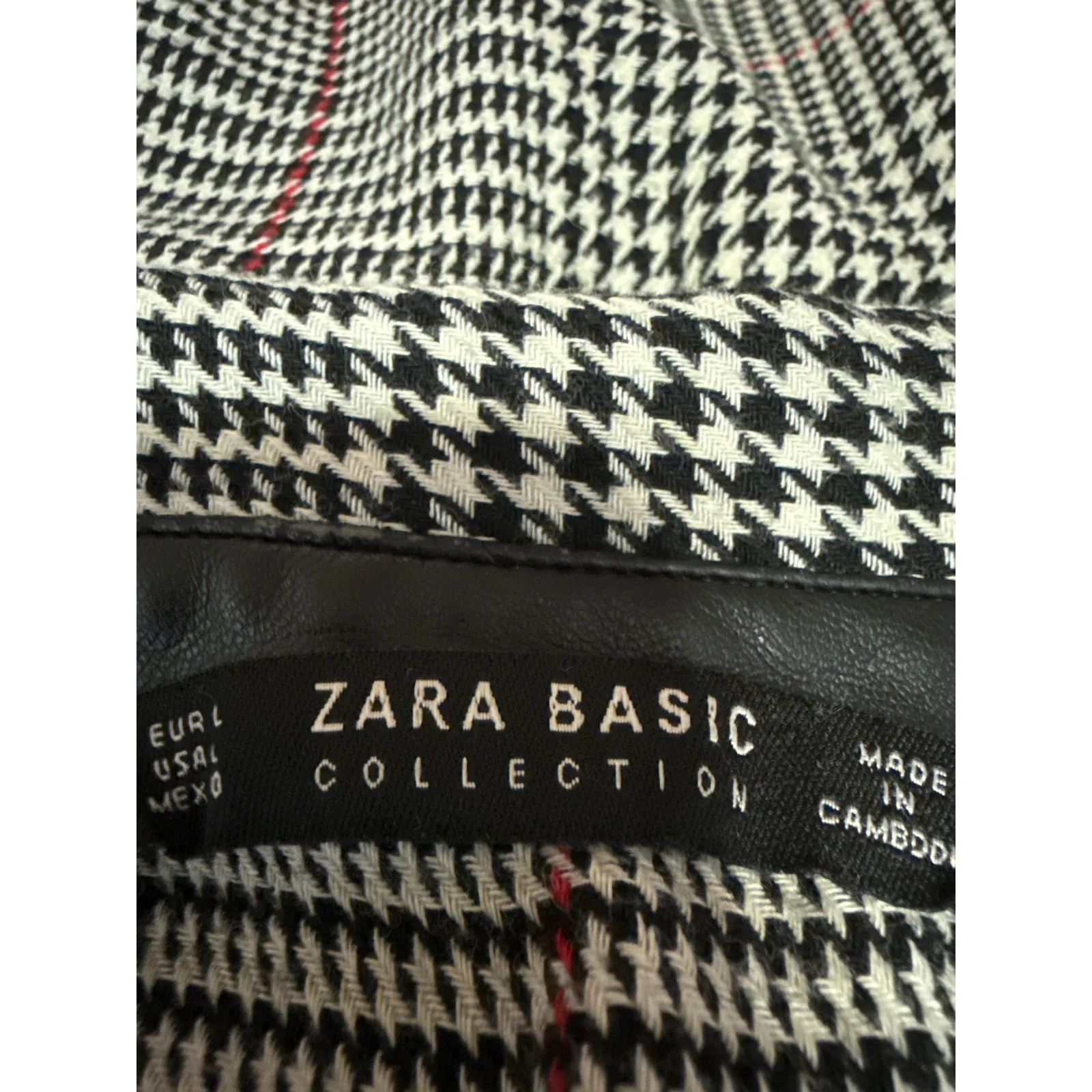 Zara Black White Houndstooth Plaid Collared Long Sleeve Shift Mini Dress Size 0 - Image 3