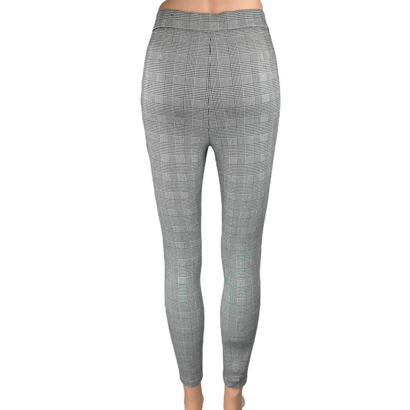 Zara Black White Plaid Checkered Skinny Slim Fit High Waist Trousers Pants Sz S - Image 3