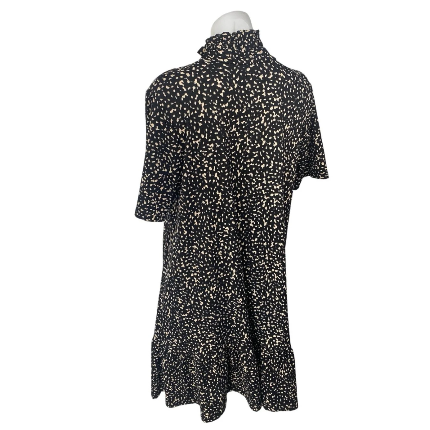 Zara Black White Short Sleeve Ruffle Abstract Turtleneck Mini Shift Dress Size M - Image 2