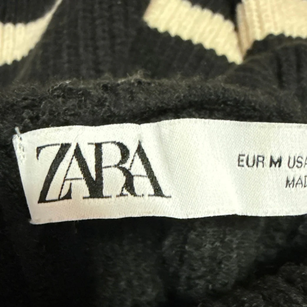 Zara Black White Striped Rib Knit Turtleneck Long Sleeve Pullover Sweater Top M - Image 3