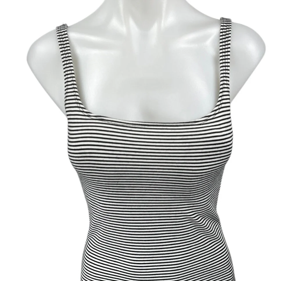 Zara Black White Striped Sleeveless Cami Camisole Midi Bodycon Tank Dress Size S - Image 5
