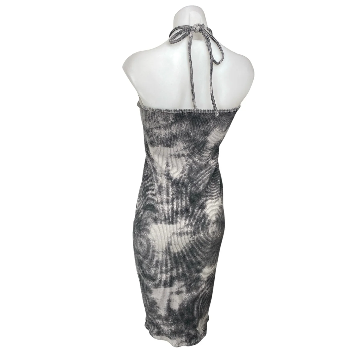 Zara Black White Tie Dye Halter Sleeveless Ribbed Knit Midi Bodycon Dress Size S - Image 2
