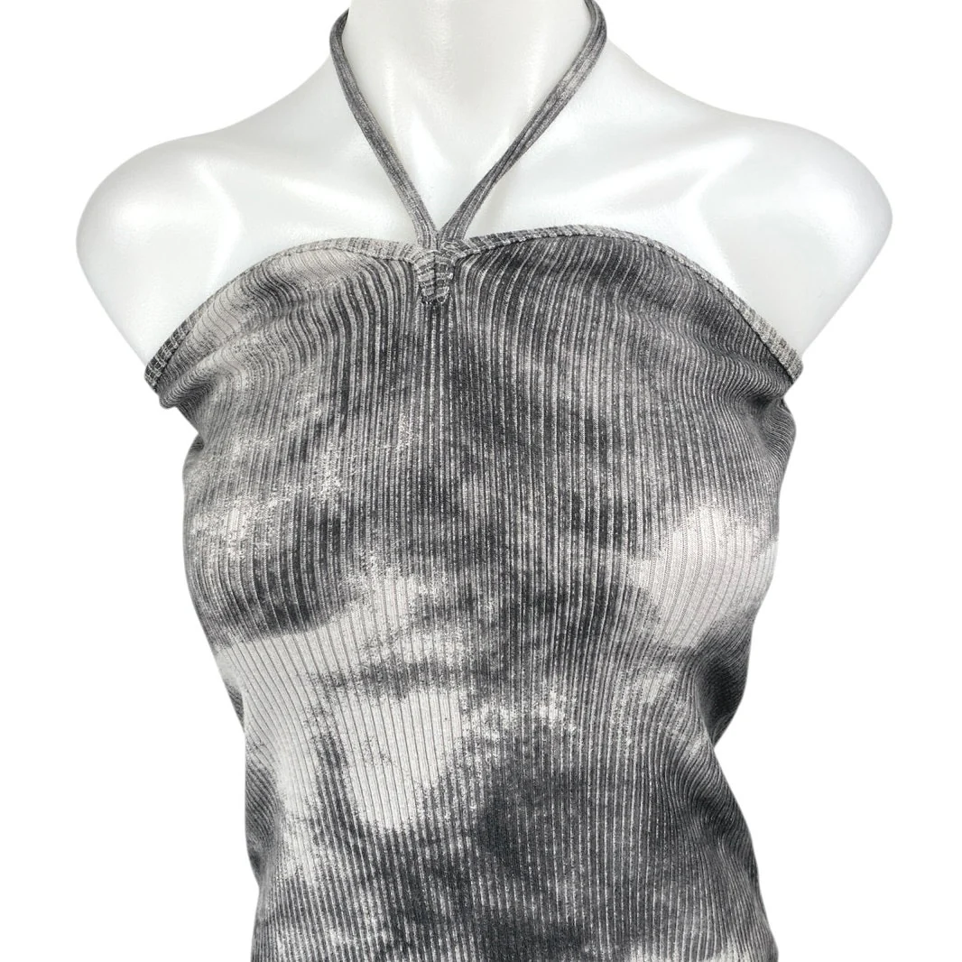 Zara Black White Tie Dye Halter Sleeveless Ribbed Knit Midi Bodycon Dress Size S - Image 3