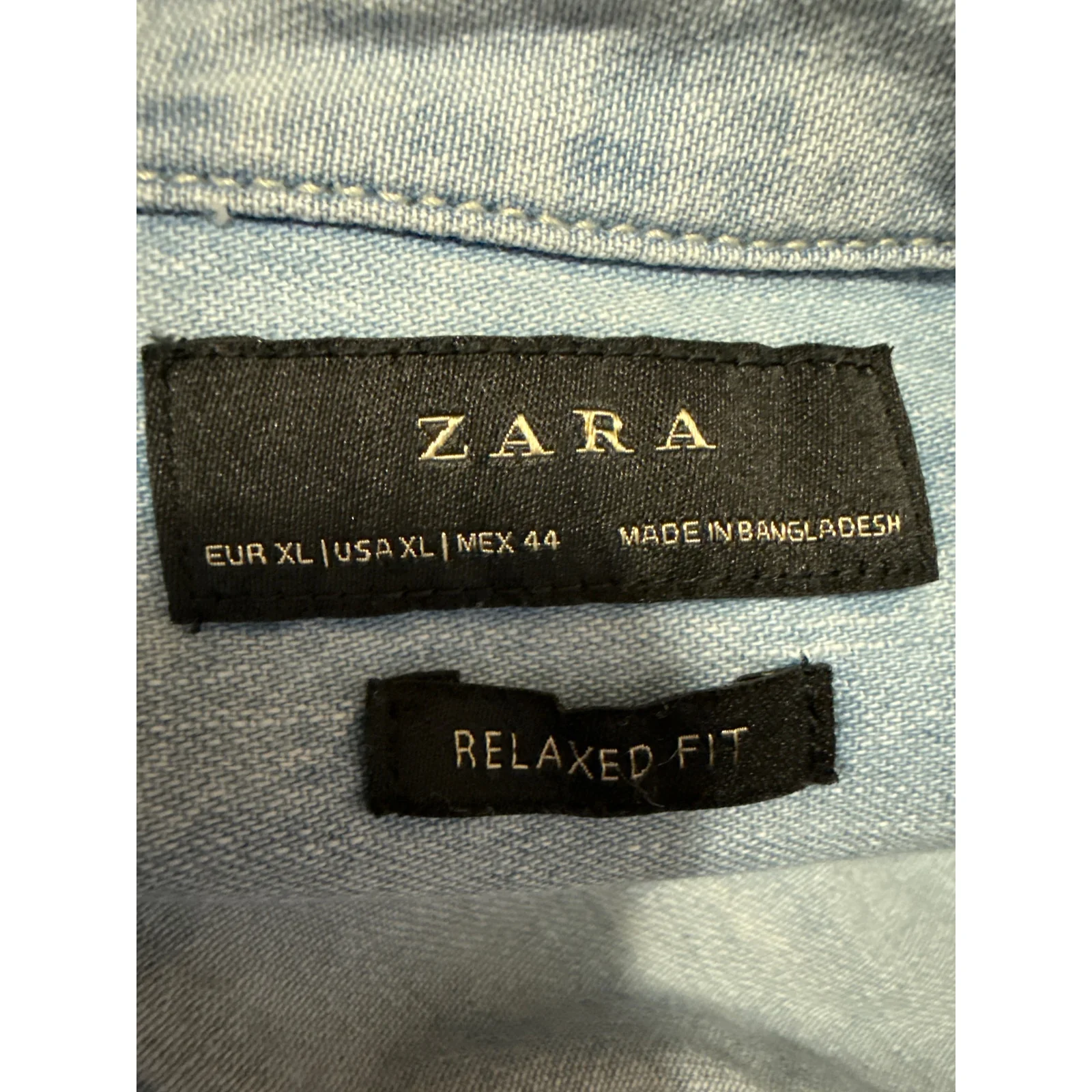 Zara Blue Chambray Denim Button Down Long Sleeve Pockets Shirt Jean Jacket Sz XL - Image 3