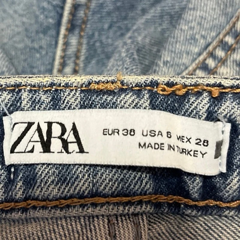 Zara Blue Distressed Frayed Hem High Waist Flared Bootcut Denim Jeans Pants 6 - Image 4