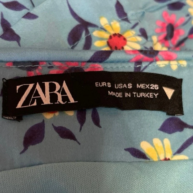 Zara Blue Floral High Waisted Fitted Stretch Ruched Ruffle Mini Skirt Size S - Image 4