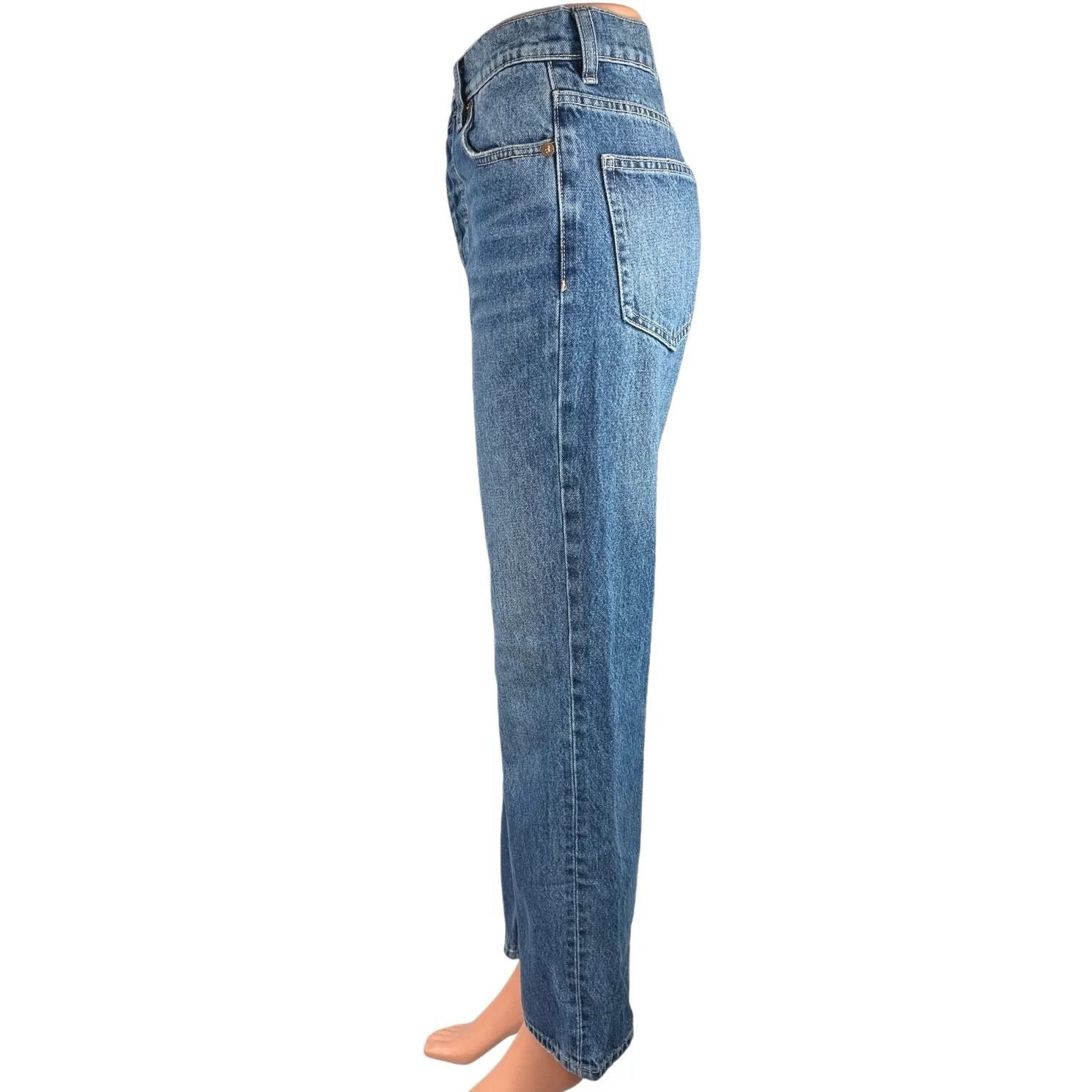 Zara Blue Medium Wash High Rise Ankle Faded Straight Leg Denim Jeans Size 2 - Image 2