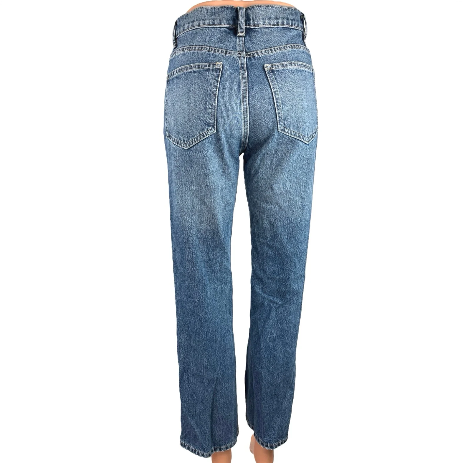 Zara Blue Medium Wash High Rise Ankle Faded Straight Leg Denim Jeans Size 2 - Image 3