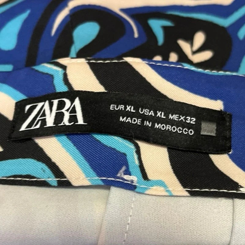 Zara Blue Multicolor Paisley Floral Print Straight Pencil Zipper Mini Skirt Sz XL - Image 5