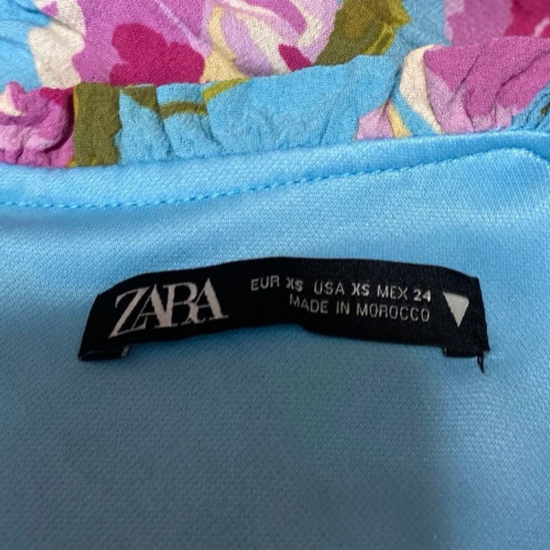 Zara Blue Pink Floral Sleeveless Ruched Cami Camisole Tank Mini Bodycon Dress XS - Image 4