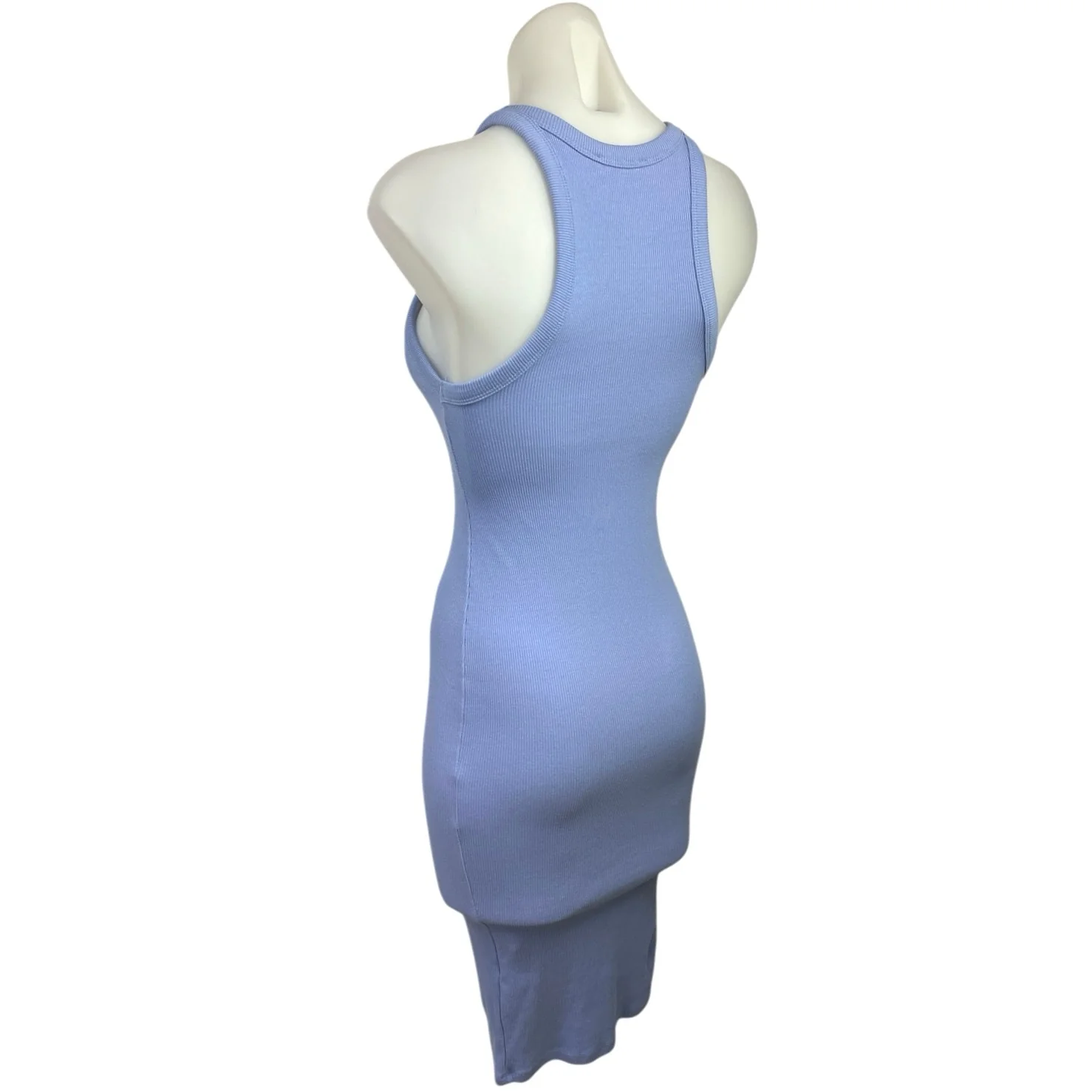 Zara Blue Ribbed Sleeveless Racerback Stretch Knit Mini Bodycon Tank Dress Sz S - Image 2