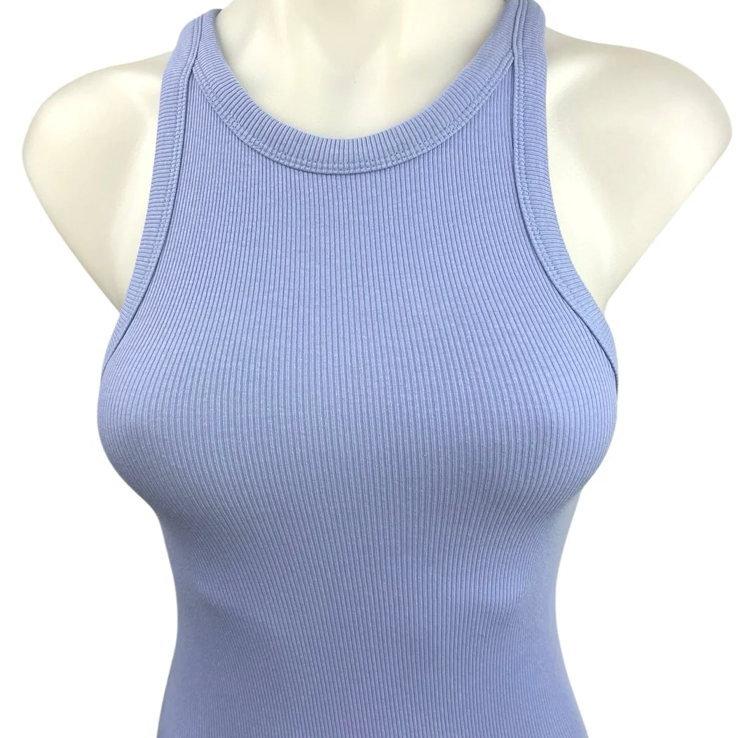 Zara Blue Ribbed Sleeveless Racerback Stretch Knit Mini Bodycon Tank Dress Sz S - Image 3