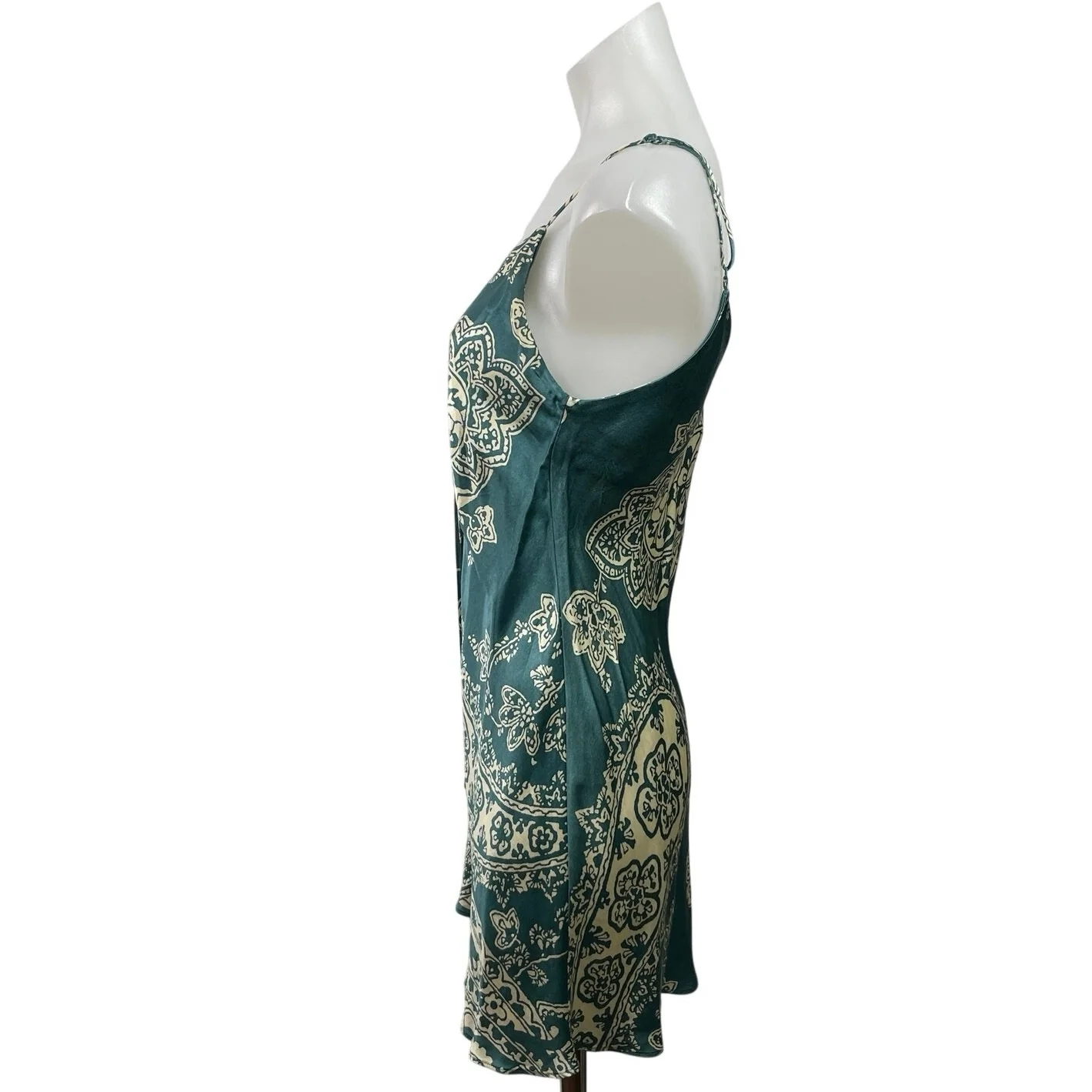 Zara Blue Silk Satin Paisley Sleeveless V Neck Mini A-Line Slip Tank Dress Sz S - Image 2