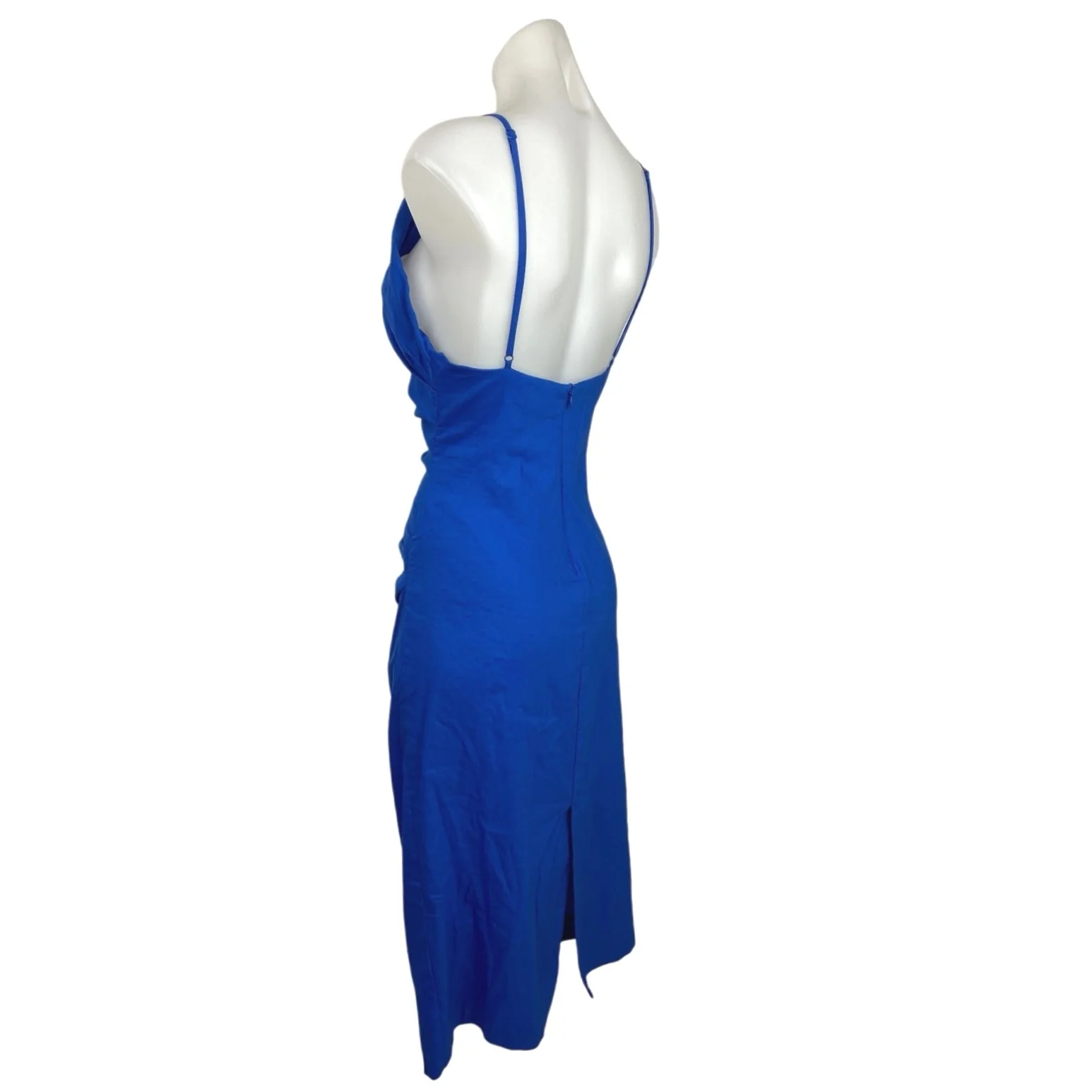 Zara Blue Sleeveless Halter Ruched Pencil Bodycon Midi Formal Cocktail Dress L - Image 2