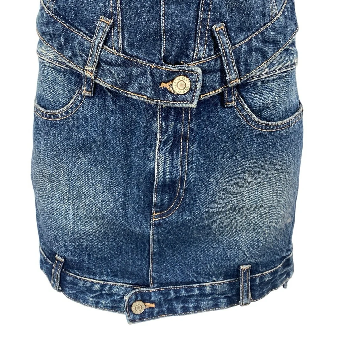 Zara Blue Strapless Tube Bandeau Denim Jeans Crop Top Mini Skirt 2 Pc Set Size S - Image 5