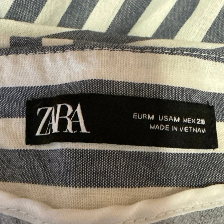 Zara Blue Striped High Waisted Pleated Straight Tapered Ankle Trousers Pants M - Image 4