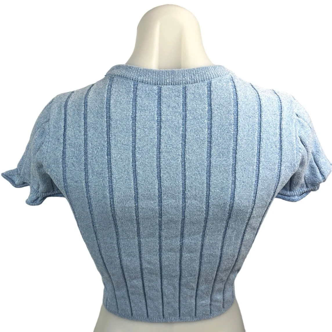 Zara Blue Velvet Velour Crewneck Short Sleeve Stretch T-Shirt Crop Top Sweater S - Image 2
