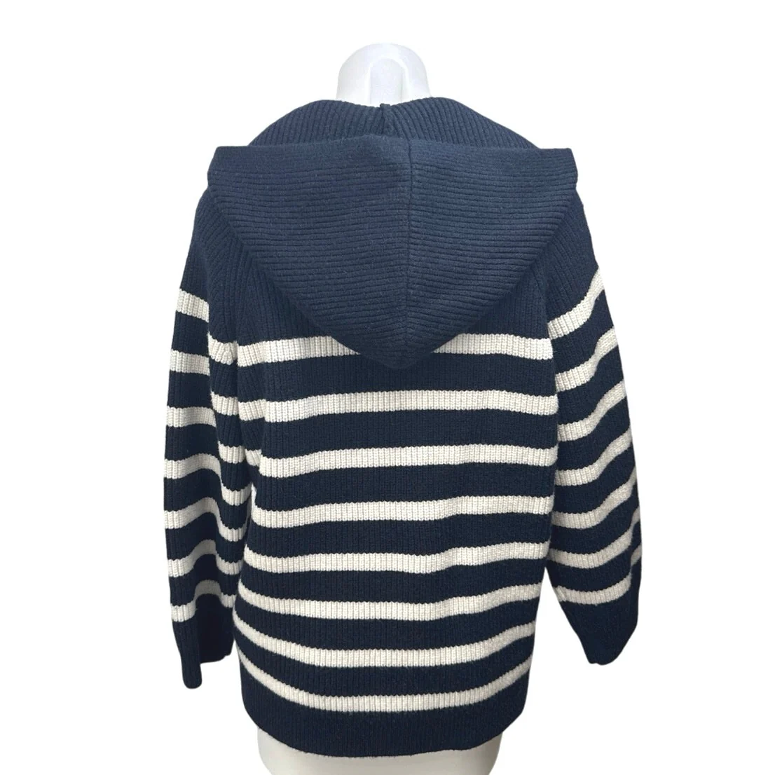 Zara Blue White Striped Long Sleeve Hooded Hoodie Sweatshirt Sweater Top Size S - Image 2