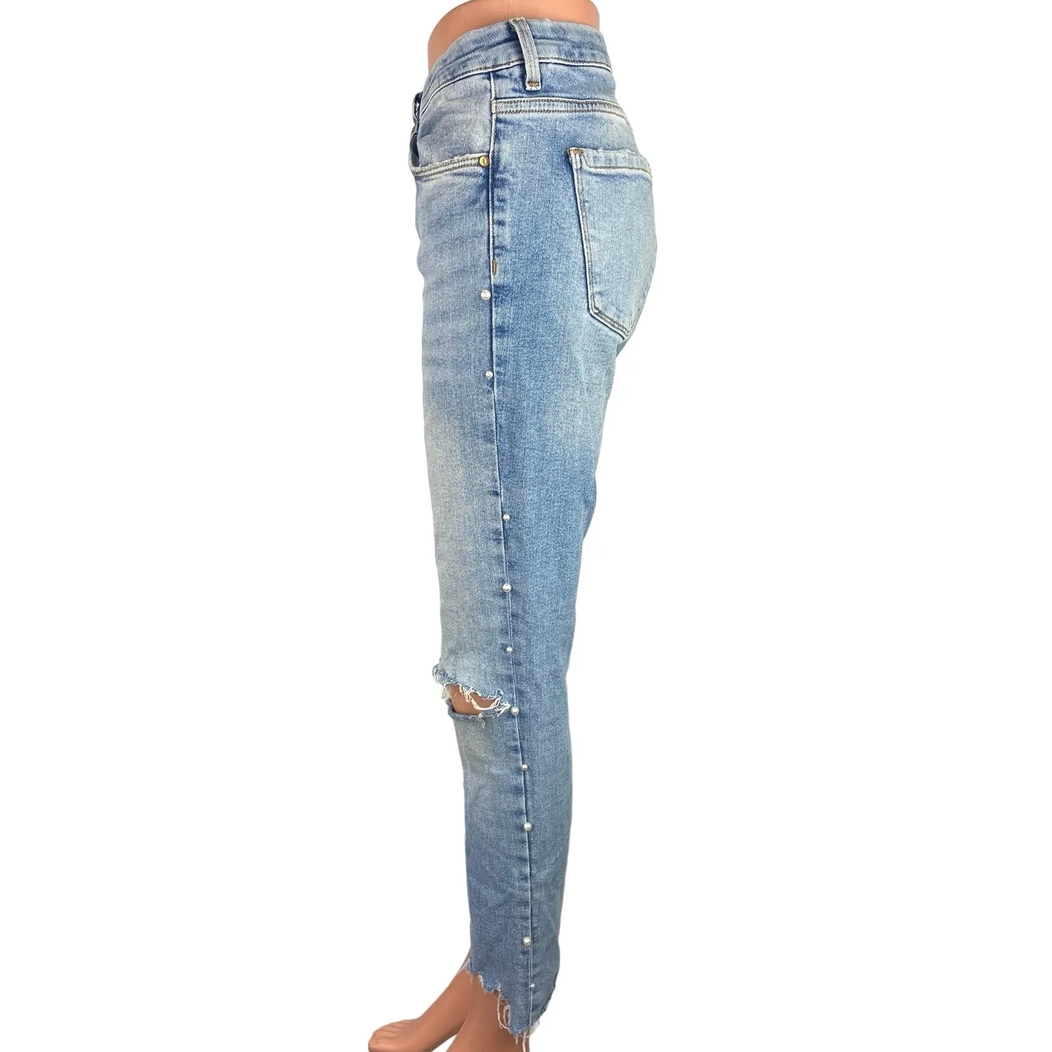 Zara Blue Z1975 Denim Low Rise Light Wash Distressed Straight Leg Jeans Size 8 - Image 2