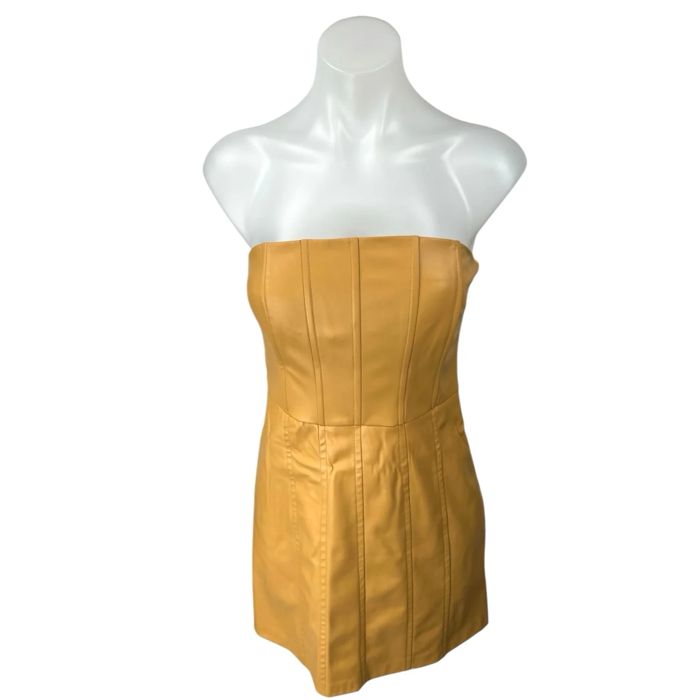 Zara Brown Faux Vegan Leather Sleeveless Strapless Mini Corset Tank Tube Dress S