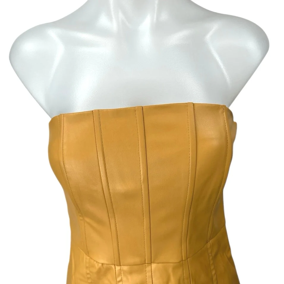 Zara Brown Faux Vegan Leather Sleeveless Strapless Mini Corset Tank Tube Dress S - Image 3