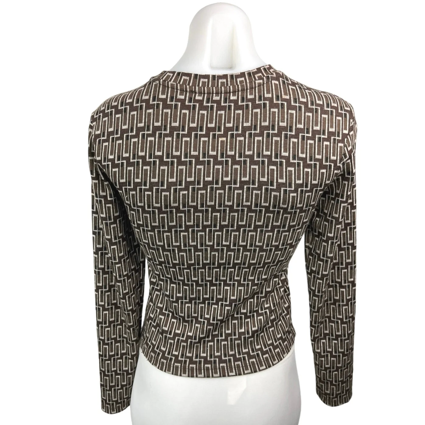 Zara Brown Geometric Crew Neck Knit Long Sleeve Pullover Sweater Top Size S - Image 2
