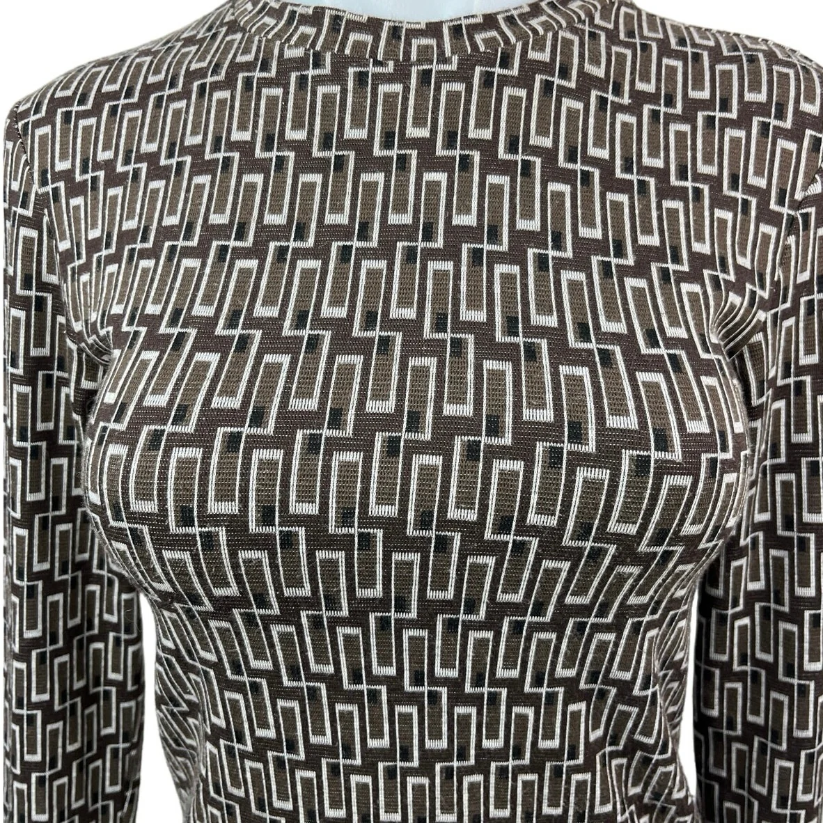 Zara Brown Geometric Crew Neck Knit Long Sleeve Pullover Sweater Top Size S - Image 3